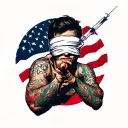 hostage blindfolded and tied up being forced an injection  tattoo design idea