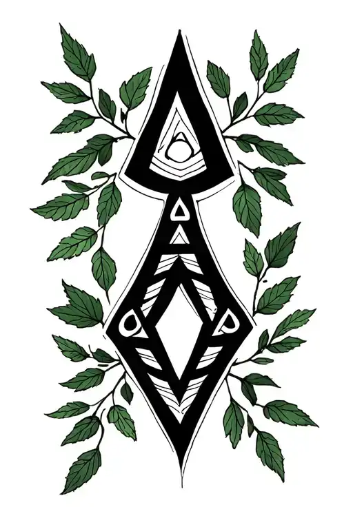 amazigh symbol spine tatto with mint leaves around the symbols tattoo design idea