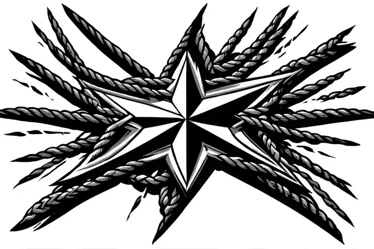 Gaelic pattern emitting from a true north star with roping tattoo design idea