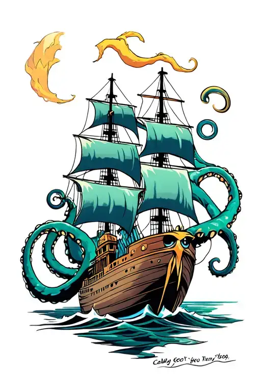 kraken with ship tattoo design idea