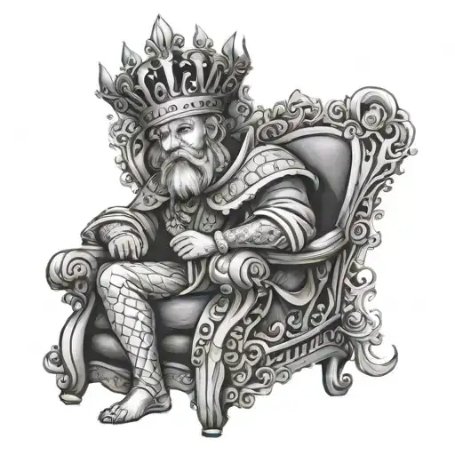 a king sitting in a throne with huge success  tattoo design idea