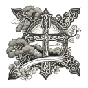 A stylized cross design incorporating elements of Azores Portugal island scenery tattoo design idea