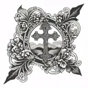 A stylized cross design incorporating elements of Azores Portugal island scenery tattoo design idea