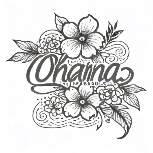 ohana word in straight line. cursive writing. with small flower also in straight line. simple only ohana word no other d tattoo design idea