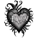 yarendi in heart shape with initials E.R.V., E.E.V., and E.V.V. tattoo design idea