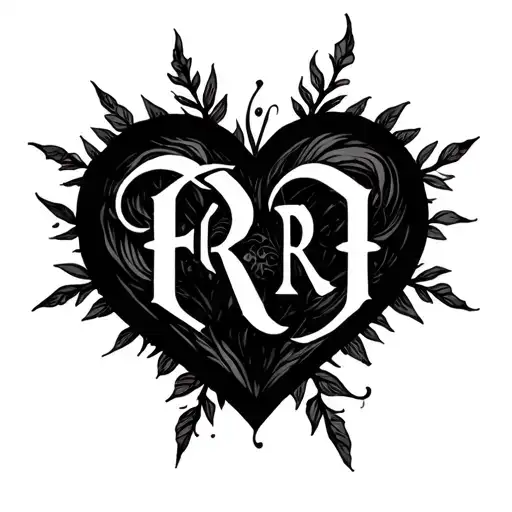 yarendi in heart shape with initials E.R.V., E.E.V., and E.V.V. tattoo design idea