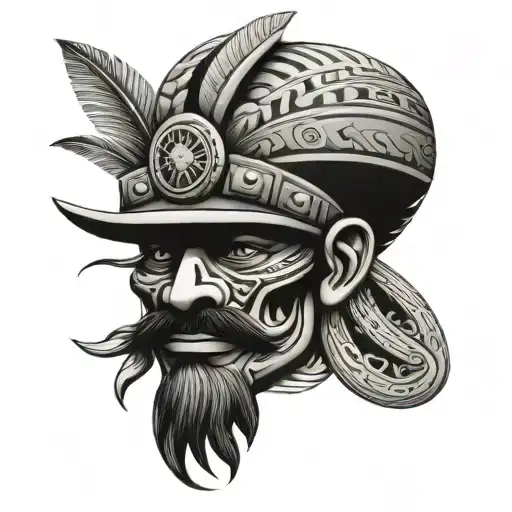Aztec with mustache  tattoo design idea