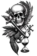 flintlock pistol, cutlass, quill pen, fouled anchor, hourglass tattoo design idea