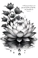 lotus with water droplets dropping into the lotus flower blooming, add the scripture jerimiah 29:11 tattoo design idea