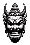 japanese devil mask with buddha face in between tattoo design idea
