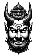 japanese devil mask with buddha face in between tattoo design idea
