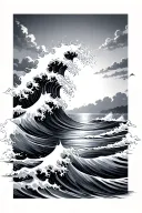 Waves and sun setting tattoo design idea