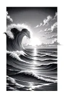 Waves and sun setting tattoo design idea