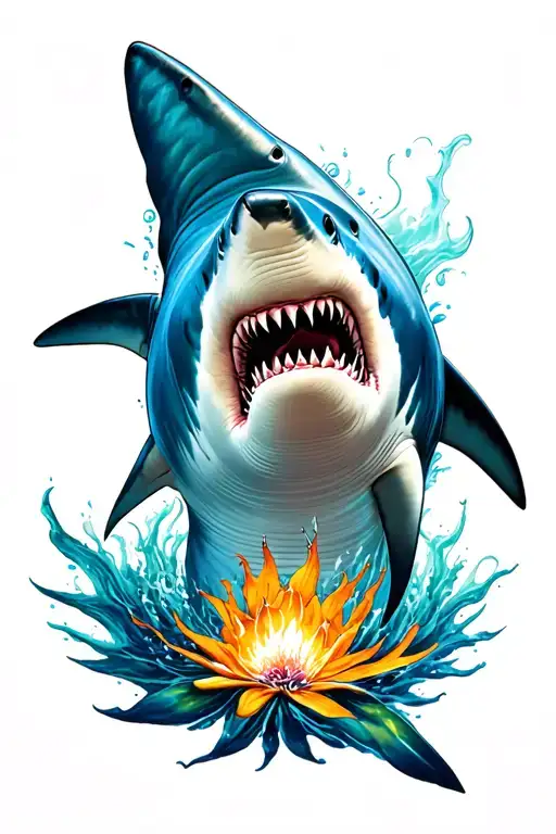 colorful great white shark tattoo design idea