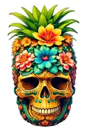 tiki god pineapple scull decorated tattoo design idea