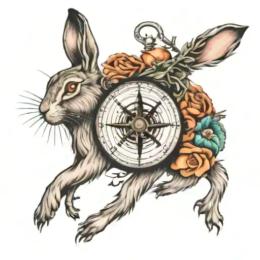 hare with in a compass design forearm tattoo design idea
