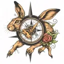 hare with in a compass design forearm tattoo design idea