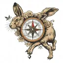 hare with in a compass design forearm tattoo design idea