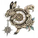 hare with in a compass design forearm tattoo design idea