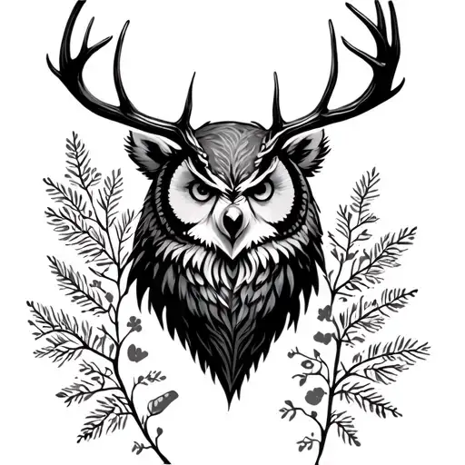 bear owl deer raven topple tattoo design idea