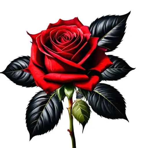 red rose with black leaves tattoo design idea