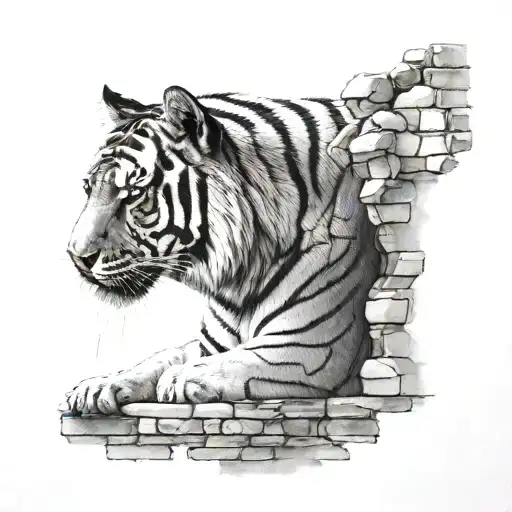 Tiger looking over wall tattoo design idea
