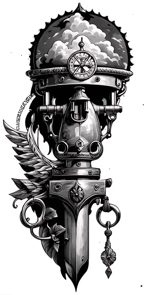 anchor, lighthouse, flintlock pistol tattoo design idea