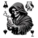 ace of spades playing card with grim reaper holding can of gas and lighter tattoo design idea