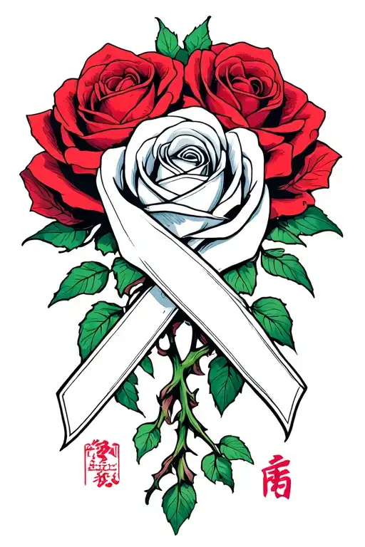 Domestic Violence survivor ribbon rose thorn tattoo design idea