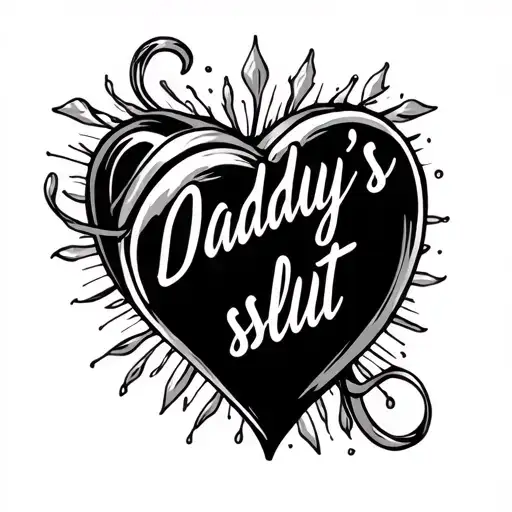 Simple Heart with text caligraphy "Daddy's slut" tattoo design idea
