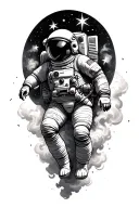astronaut floating in space surroundedby smoke and stars  tattoo design idea