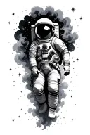 astronaut floating in space surroundedby smoke and stars  tattoo design idea