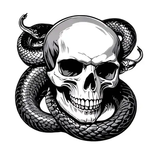 skull and snake tattoo design idea