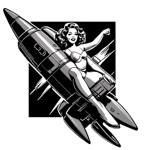 pin up girl riding a rocket military tattoo design idea
