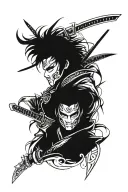 samurai warriors with cyberpunk opera mask tattoo design idea