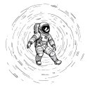 astronaut floating towards camera in outer space reaching for camera with one arm. black hole in background  tattoo design idea