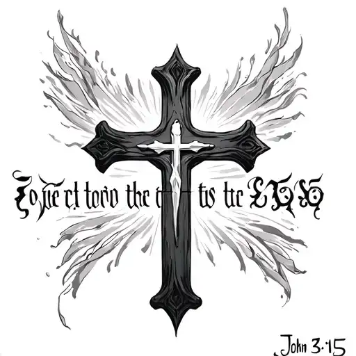 cross and the verse John 3:15 tattoo design idea