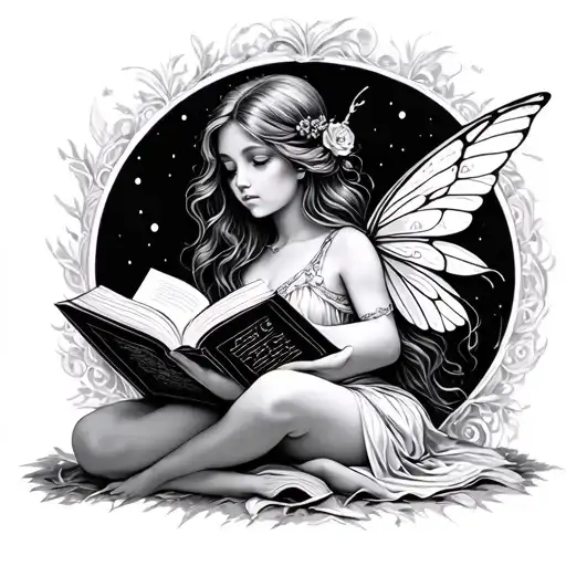 Fairy Reading A Book tattoo design idea
