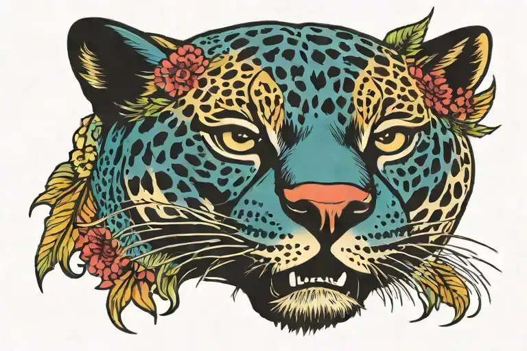 unusual skin must slide from jaguars face tattoo design idea