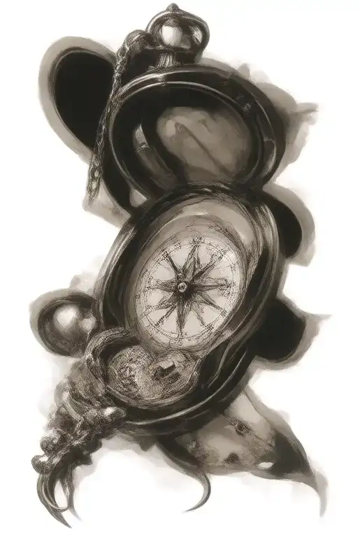 compass, a clock w/time standing still intertwined with a heart locket  tattoo design idea