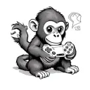 A cute monkey holding a gaming controller tattoo design idea
