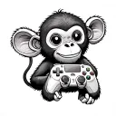 A cute monkey holding a gaming controller tattoo design idea