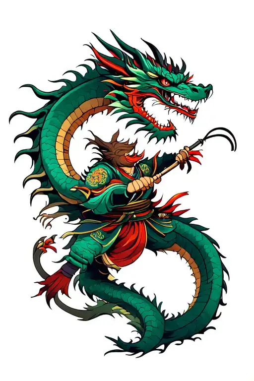 Samurai Fighting Dragon tattoo design idea