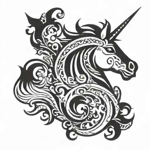 unicorn dagger crown tattoo design idea