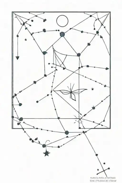 Sagittarius constellation with butterfly, moon and with a hint of mathematics  tattoo design idea