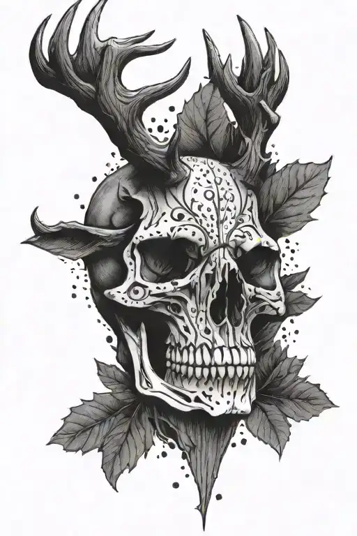 valkarie and elk skull with antlers tattoo design idea