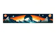 Mountain Scene with planets tattoo design idea