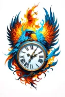 Clock burning with phoenix tattoo design idea