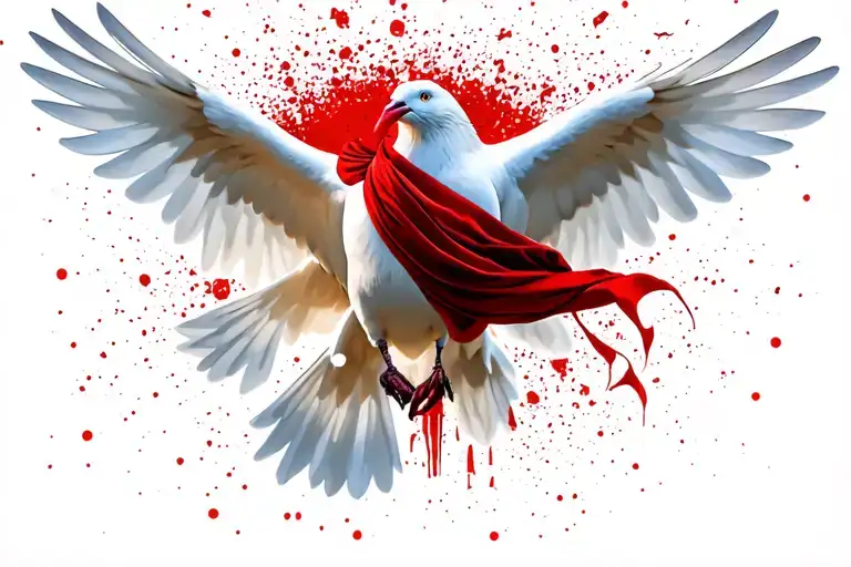 White Dove holding red scarf in mouth tattoo design idea