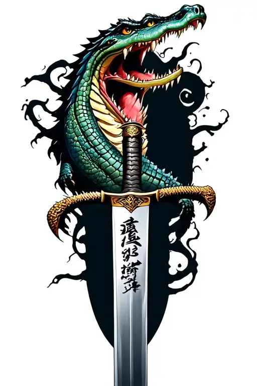 alligator samurai sword tattoo design idea